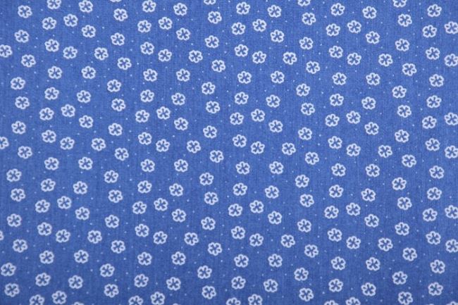 Džínovina v modré barvě s drobným potiskem puntíků a kytiček 03014/003