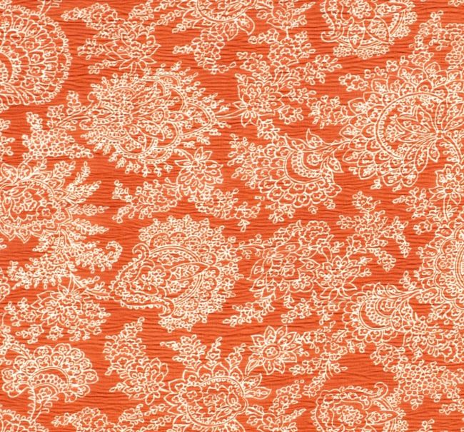 Krešovaný šifón v oranžové barvě s potiskem květinových ornamentů 17167/056