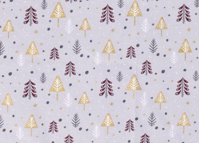 Vánoční látka z bavlny v šedé barvě s potiskem stromků 16711/061