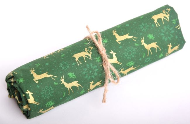 Rolička vánoční bavlny v zelené barvě s potiskem jelenů RO16722/028