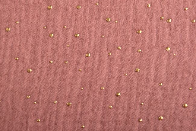 Mušelín ve starorůžové barvě se zlatými puntíky 183266