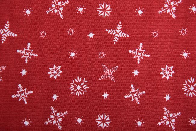 Vánoční látka z bavlny v červené barvě s potiskem sněhových vloček K15026-016D