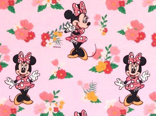 Bavlněný úplet v růžové barvě s potiskem Minnie Mouse 133093.0801