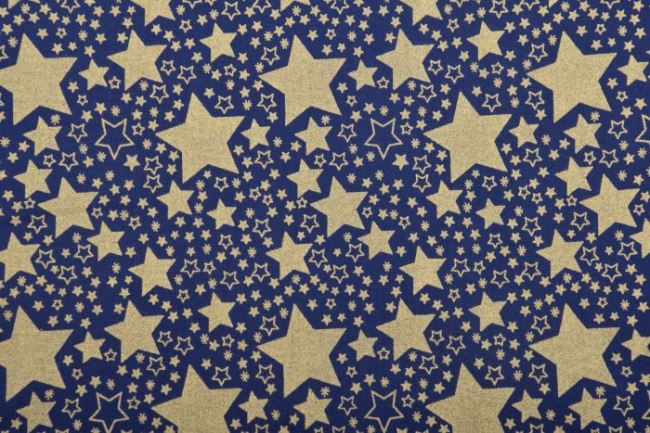 Vánoční látka z bavlny v tmavě modré barvě s hvězdičkami 12710/008