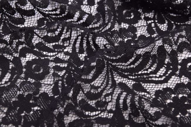 Krajka v černé barvě s květy MOR176