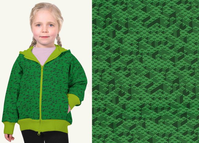 Softshell v zelené barvě s digitálním potiskem kostiček lega 20433/025