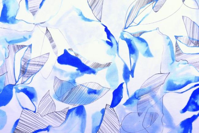 Viskózový úplet s potiskem modrých květin 04590/072