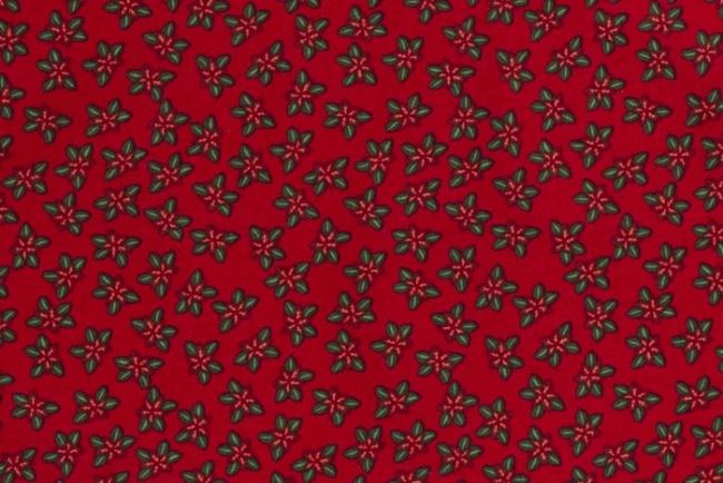 Vánoční látka z bavlny v červené barvě s potiskem hvězdy 16718/015