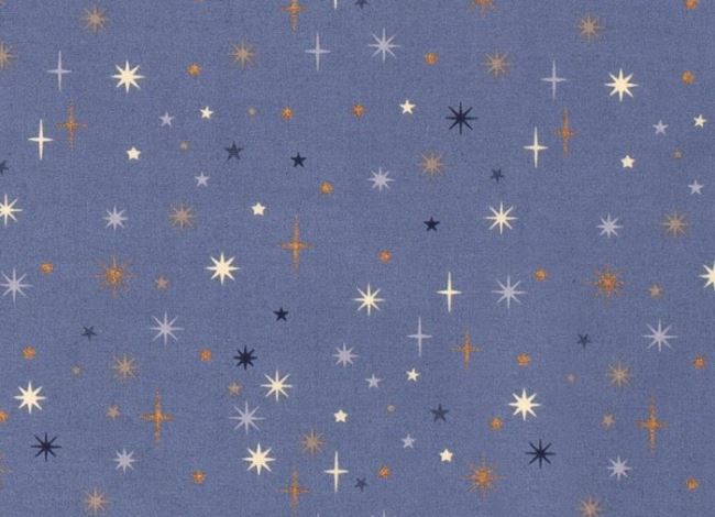 Vánoční látka z bavlny v modré barvě s hvězdičkami 16701/006