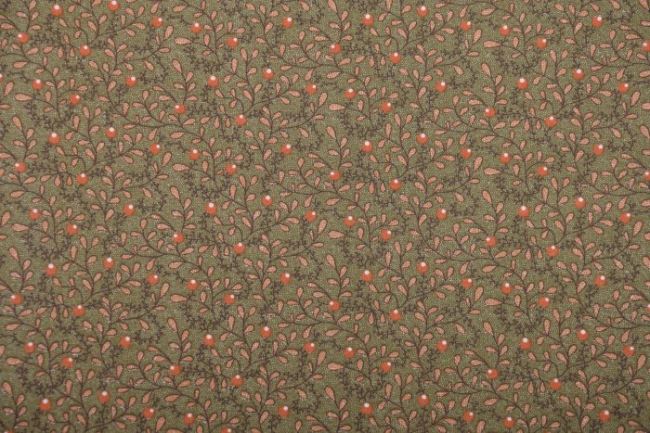 Americká bavlna na patchwork z kolekce Spice it up v khaki barvě s lístečky 38050-13
