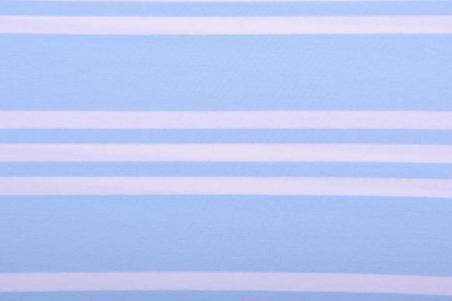 Bavlněný úplet ve světle modré barvě s bílými pruhy 60920
