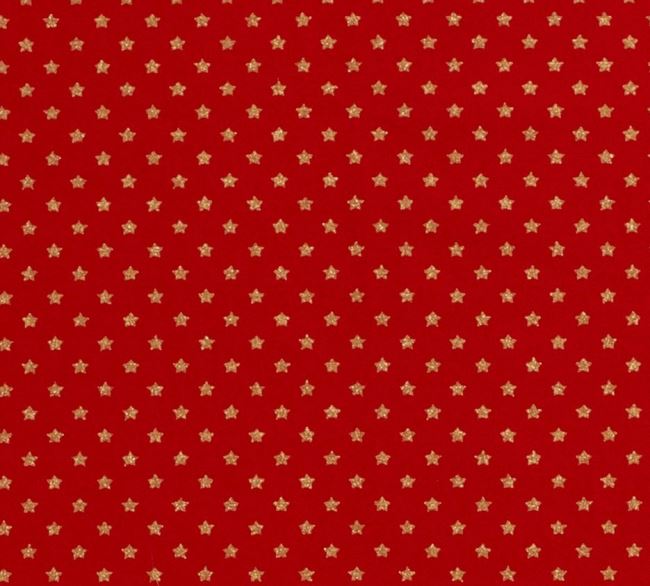 Vánoční látka z bavlny v červené barvě s potiskem zlatých hvězdiček 20703/015