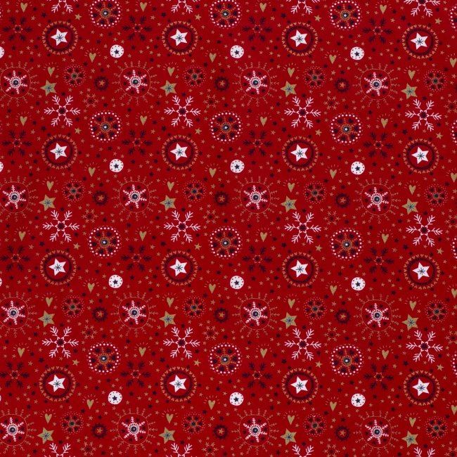 Vánoční látka z bavlny v červené barvě s potiskem hvězd 14714/015