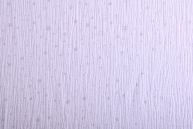 Mušelín v bílé barvě s potiskem stříbrných hvězd 15093/002