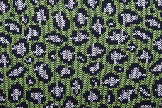 Bavlněný úplet v zelené barvě s potiskem vazby pleteniny 63545