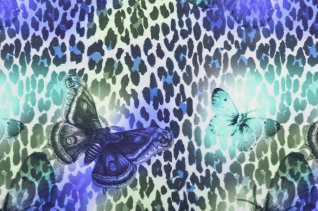 Bavlněný úplet s digitálním potiskem zvířecího motivu s motýlky 14925-09
