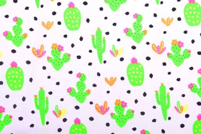 Bavlněný úplet s neonovým vzorem kaktusů 13626/050