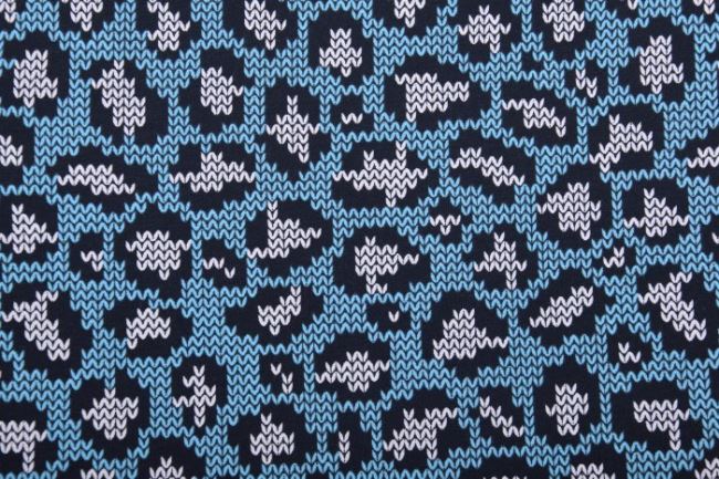 Bavlněný úplet v modré barvě s potiskem vazby pleteniny 63544