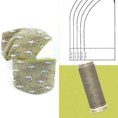 Set na šití čepice a nákrčníku s potiskem žraloků CN006