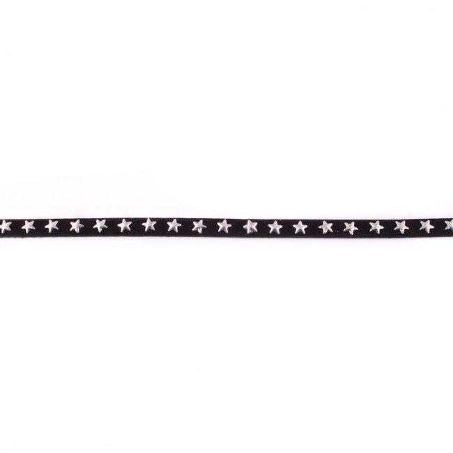 Ozdobný semišový proužek v černé barvě s hvězdičkami 42766