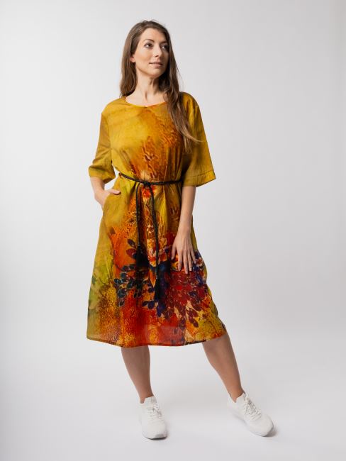 Letní volné šaty v olivové barvě s potiskem květin SAT24
