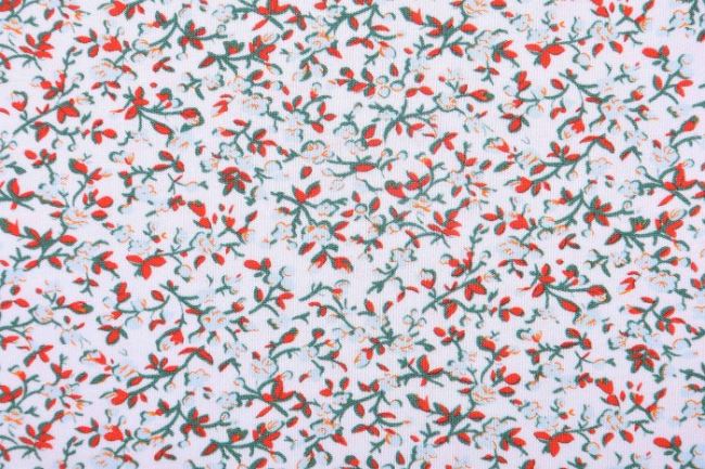 Bavlněný úplet bílé barvy s drobnými květy 64715