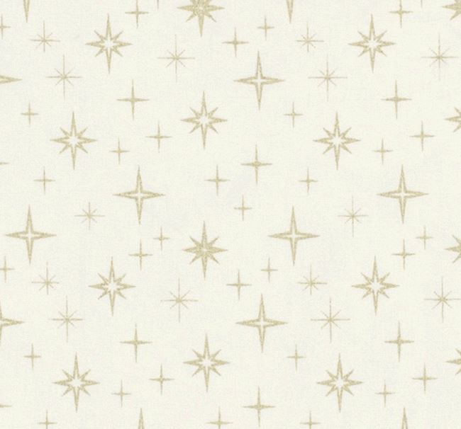 Vánoční látka z bavlny ve smetanové barvě s potiskem zlatých hvězdiček 20713/051