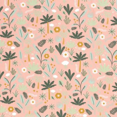 Bavlněný úplet v růžové barvě s potiskem listů 15653/037 (1)