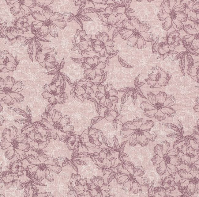 Mušelín v růžové barvě s potiskem květů 19298/012