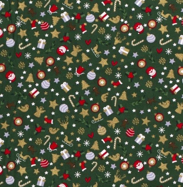 Vánoční látka z bavlny v zelené barvě s drobným potiskem 18731/025