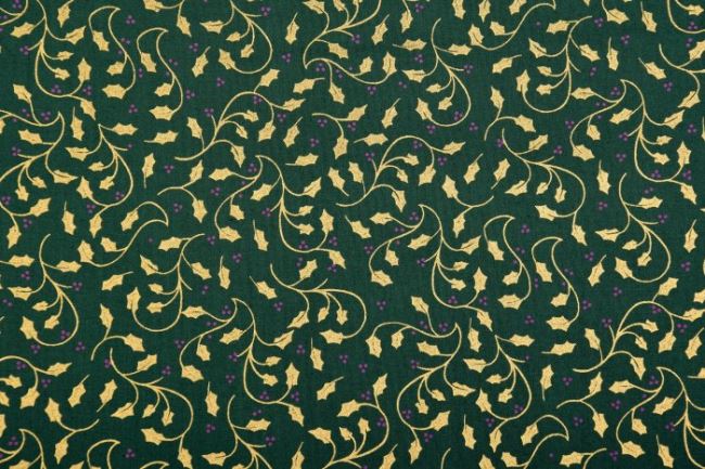 Vánoční látka z bavlny v zelené barvě se zlatým potiskem 123.813/5031