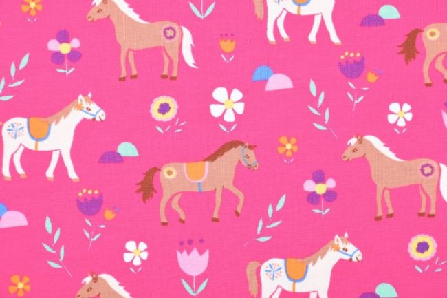 Bavlněný úplet v růžové barvě s potiskem koňů 132.957.0004