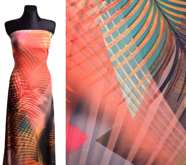 Strečový úplet s digitálním potiskem listů MI016