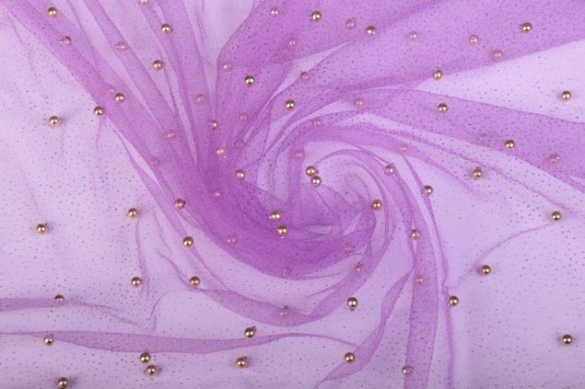 Tyl ve fialové barvě s třpytkami a perličkami 10328/043