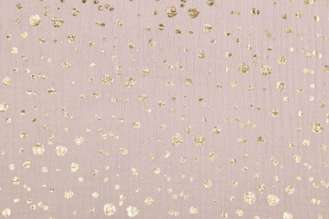 Mušelín v béžové barvě s potiskem zlatých puntíků 181369