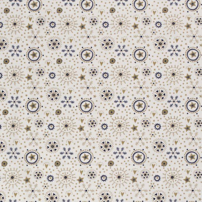 Vánoční látka z bavlny ve smetanové barvě s potiskem hvězd 14714/051