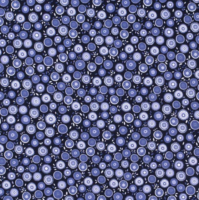 Bavlněný úplet v modré barvě s potiskem vzorovaných koleček 12768/005