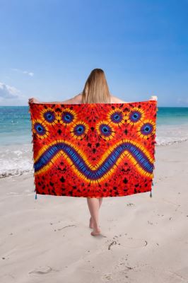 Pareo/sarong v červené barvě s potiskem batiky BALI208