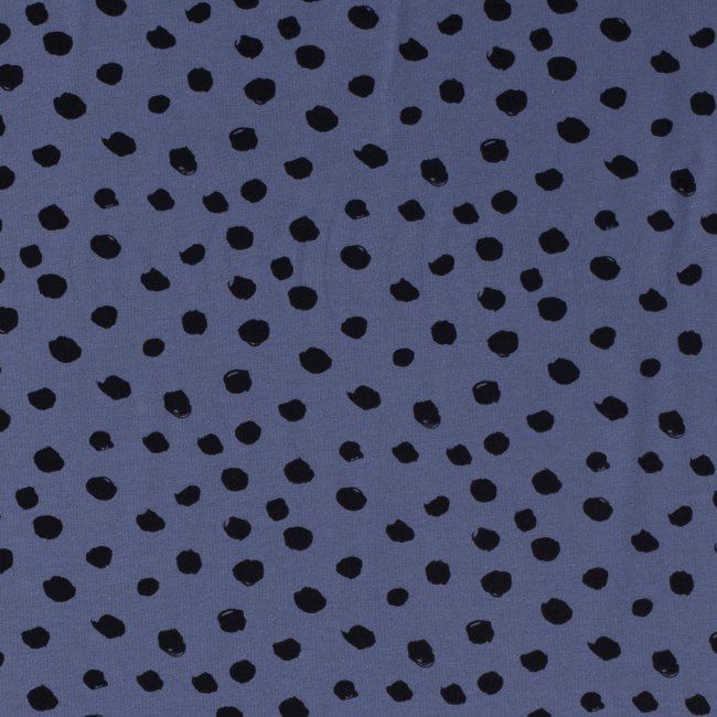 Bavlněný úplet v modré barvě s potiskem černých puníků 12769/006