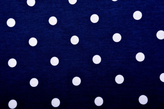 Viskozový úplet s modré barvě potiskem puntíků 6684/600