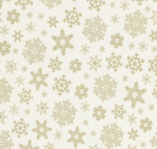Vánoční látka z bavlny ve smetanové barvě s potiskem sněhových vloček 20708/051