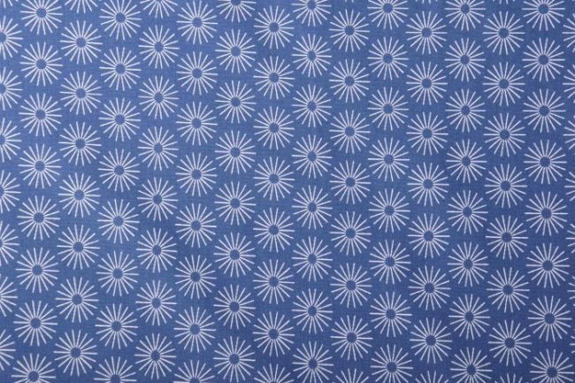 Popelín v modré barvě s bílými květy KC0384-103