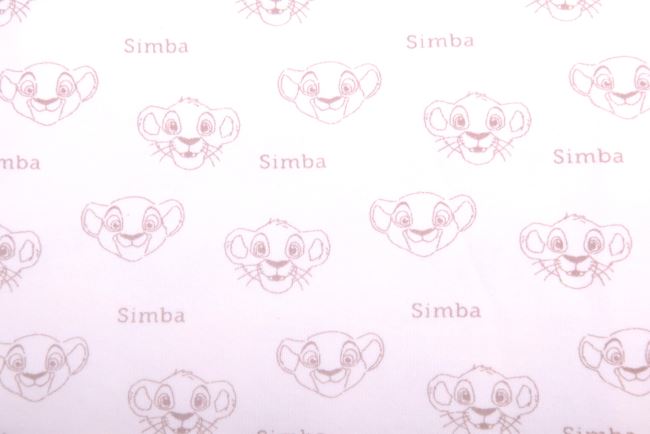1 m bavlněného úpletu ve smetanové barvě s potiskem zvířecí pohádky Simba DS-KUP31