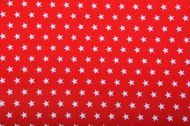 Bavlněný úplet v červené barvě s potiskem hvězd KC9590-115