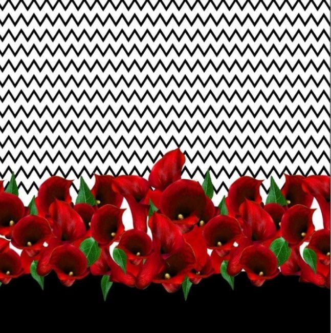 Bavlněný úplet s digitálním potiskem červených květin a cik-cak vzorem15906