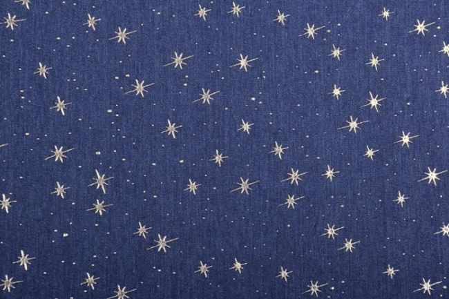 Košilová džínovina v tmavě modré barvě s potiskem stříbrných hvězd 10020/008