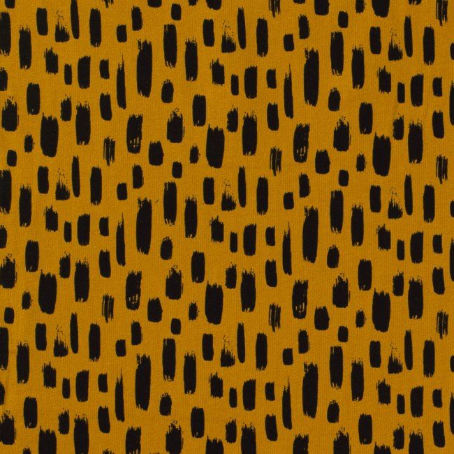 Bavlněný úplet v hořticové barvě s potiskem nepravidelných černých tahů štětcem 12770/034