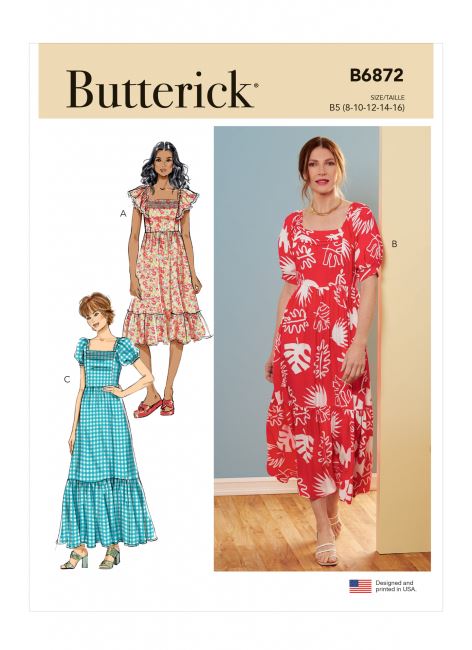 Střih Butterick na dámské řasené šaty ve vel. 34-42 B6872-B5