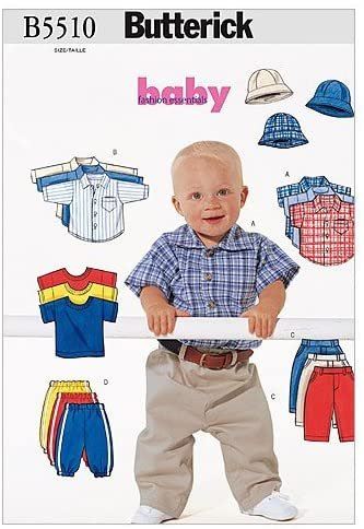 Střih Butterick kojenecké triko, košili, kalhoty a klobouček Nb-Sml-Med B5510/NB