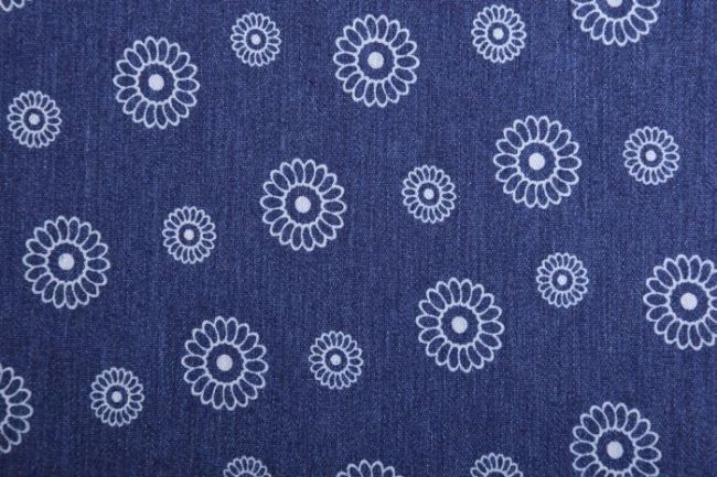 Džínovina v modré barvě s potiskem květin 12002/008